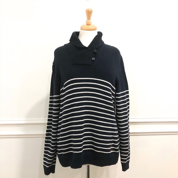 Chaps Navy Striped Pullover Nautical Sweater Size Large - Picture 2 of 11